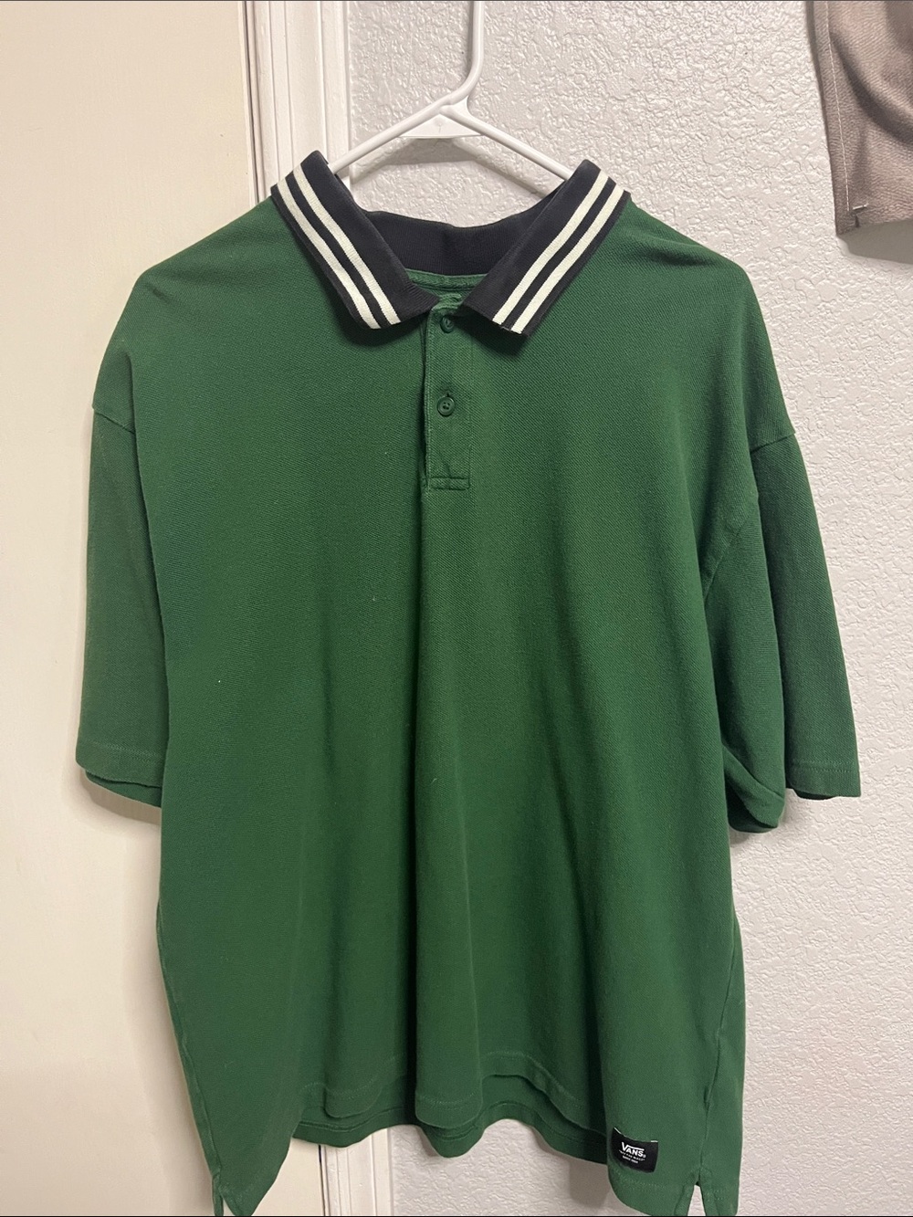 Vans Green Polo with Black Contrast Collar and White Stripes